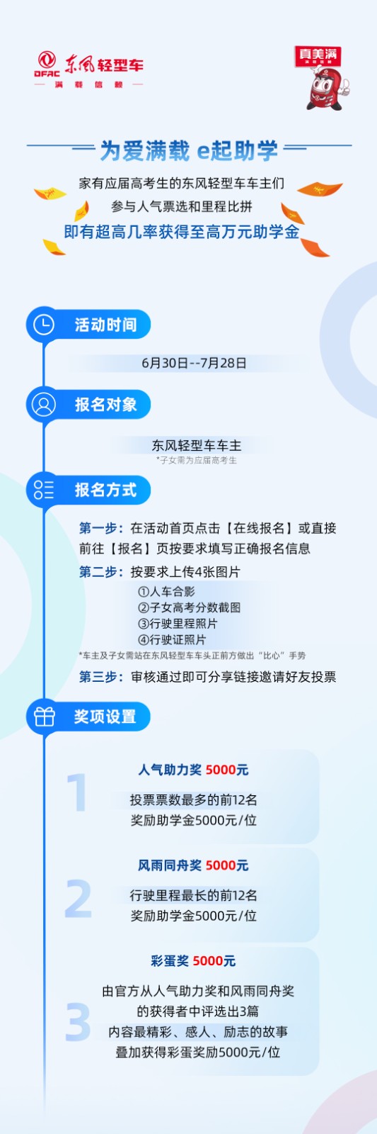 六月万物生长，又一届高考生迎来人生的转折点，在他们为梦想奋力奔跑时，一场为梦想助力的公益活动也在东风汽车股份有限公司暖心启动，“为爱满载 e起助学”—东风汽车股份24周年庆暨车主关爱子女行，今日温暖上线。